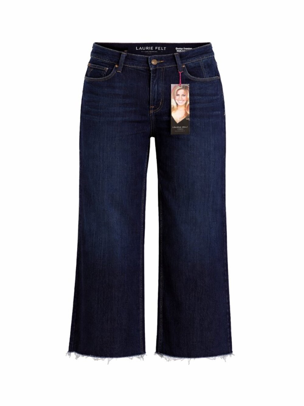 Laurie Felt Daisy Denim Wide Leg Crop Jeans Dark Wash Raw Hem Size 2 Casual Chic